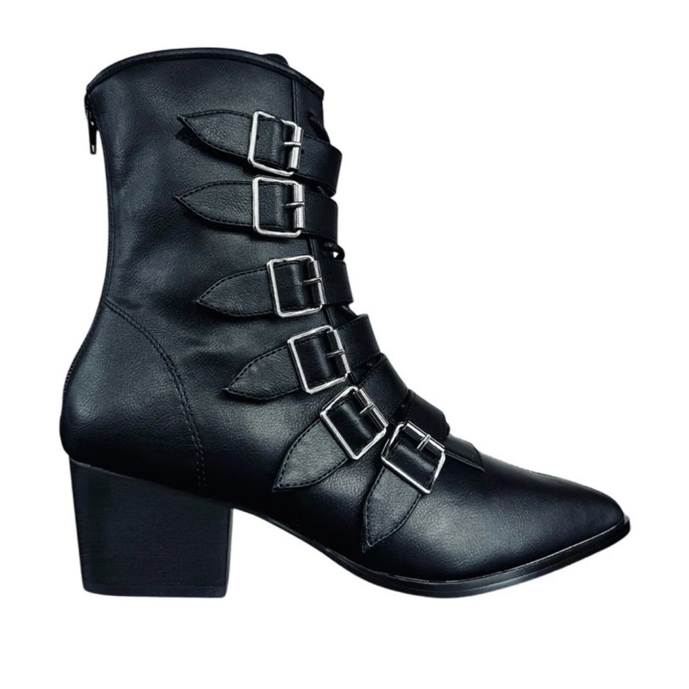Black Heeled Boots with Buckle Detail
